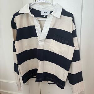 Le Bop Women's Long Sleeve Striped Rugby Top - Navy and White